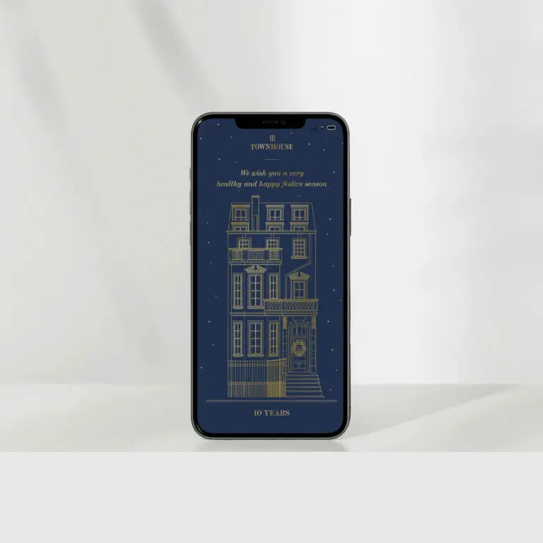 Townhouse 10 year festive mail out by Cutture, shown on iPhone.